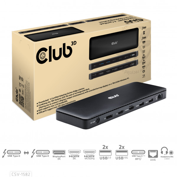 Club3D Estación de acoplamiento 12 en 1 con certificación Thunderbolt 4