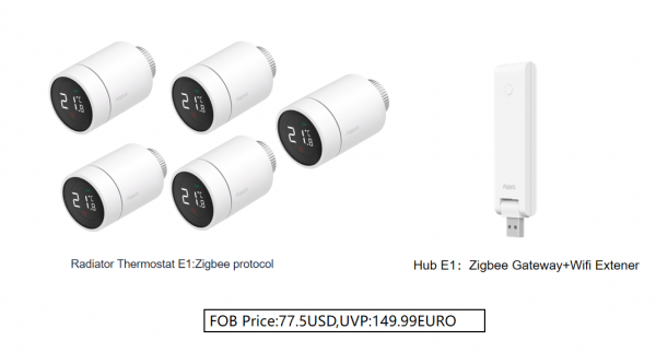 AQARA Termostato E1 + Hub E1, Pack 5uds