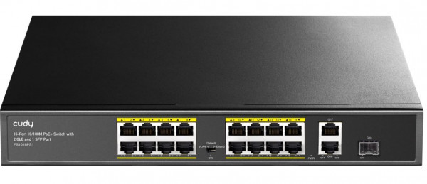 Cudy 16-Port 10/100M PoE+ Switch with 2 Gigabit Uplink and 1 SFP Port 200W, FS1018PS1
