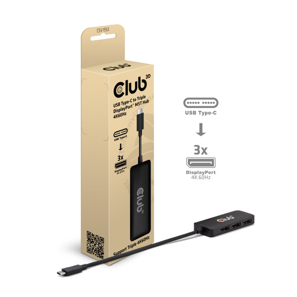 Club 3D MST de USB Tipo-C a Triple DisplayPort™ 4K60Hz
